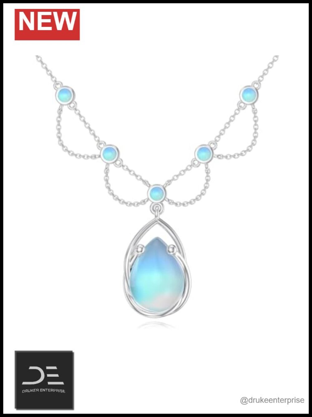Sterling Silver Moonstone Pendant Necklace Dangle Gemstone Jewelry
